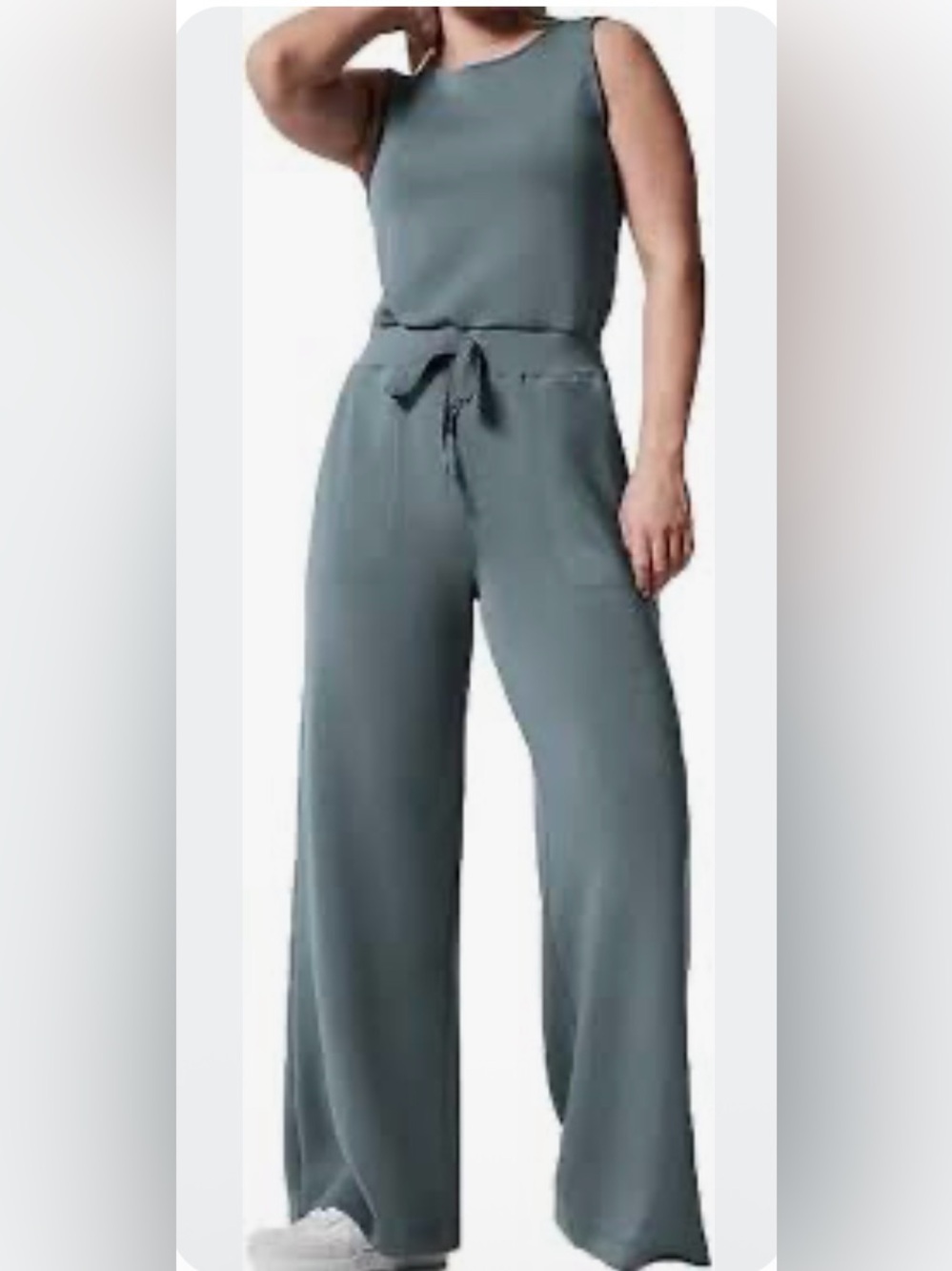 Spanx AirEssentials Wide Leg Jumpsuit Soft Travel Lounge Dark Palm Size LP New - Picture 2 of 13
